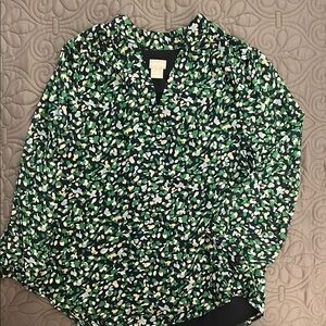 Chico’s Blue, Green, white and yellow mandarin collar top